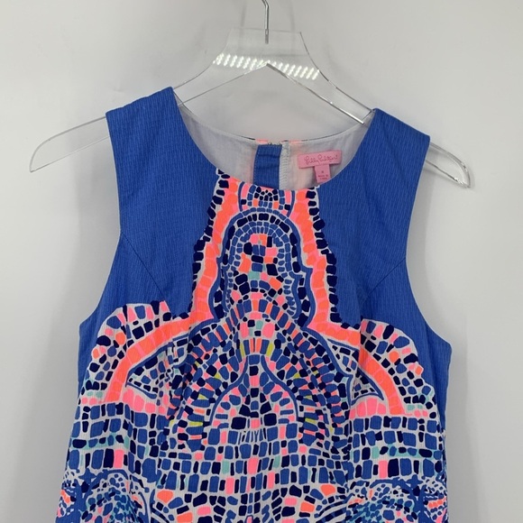 Lilly Pulitzer Mila shift dress Tic Tac Tile Mosaic blue pink sleeveless 8 - Picture 2 of 5